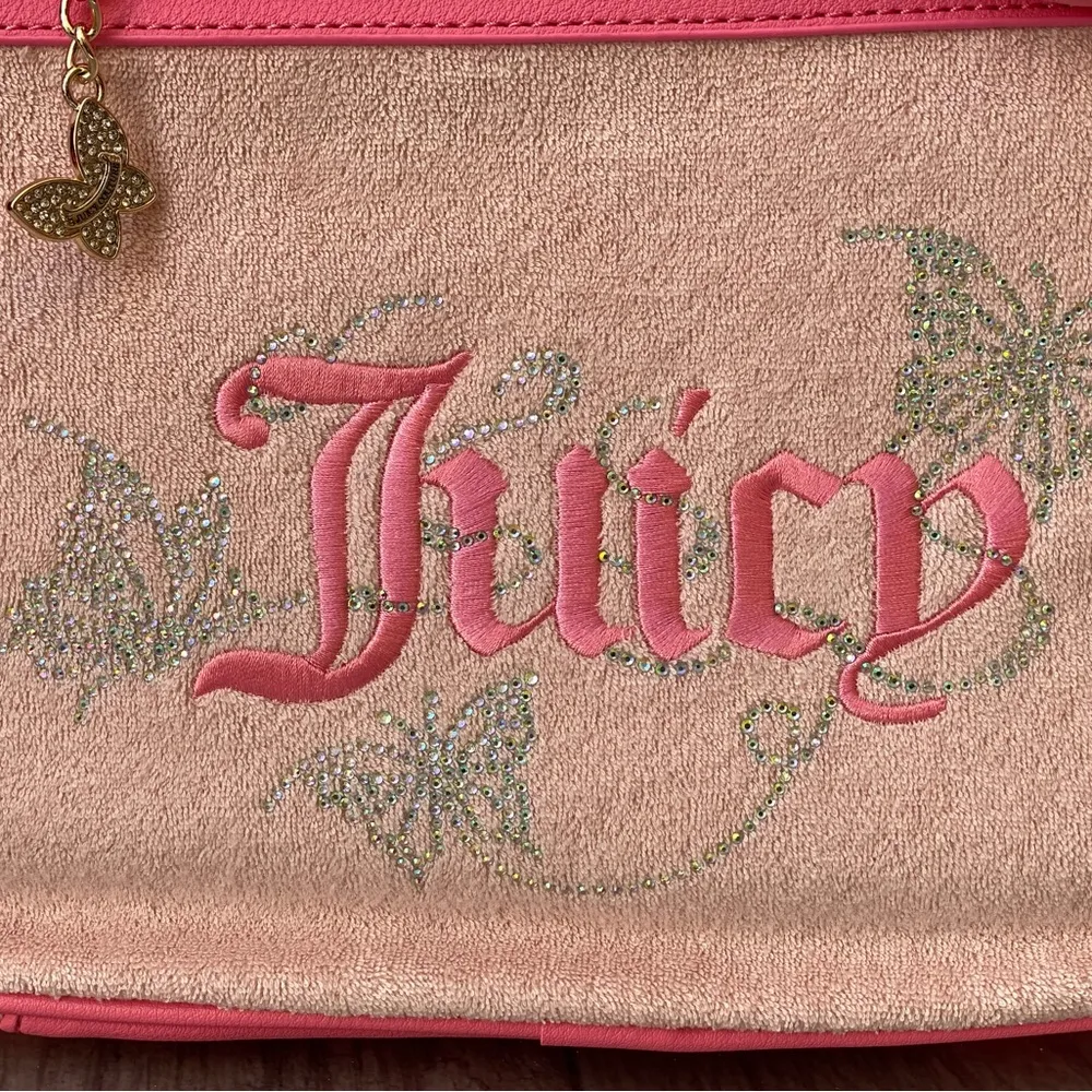 Juicy Couture Pink Backpack and Wallet Set Rhinestone Butterfly Embroidered Logo - Image 3