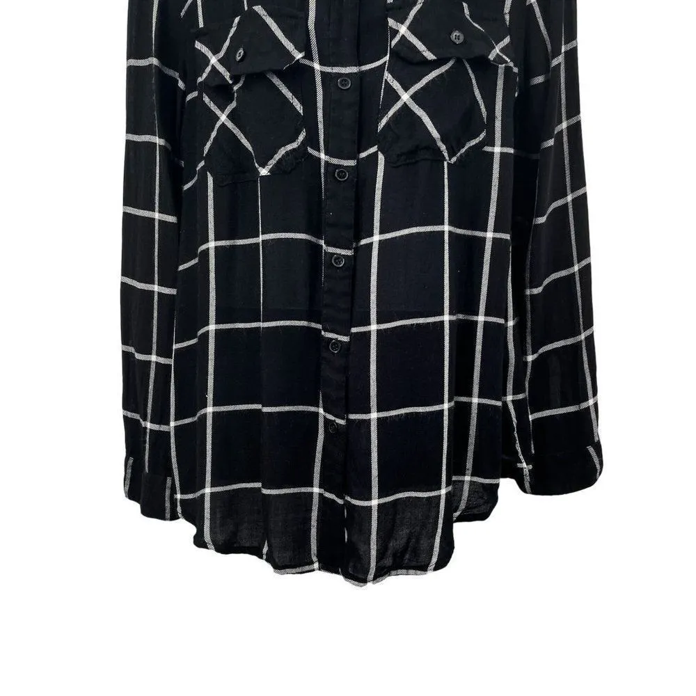 Carly Jean Windowpane Plaid Long Sleeve Boyfriend Fit Button Down Shirt Top CJLA - Image 26