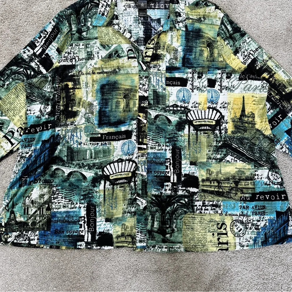 NWT Ali Miles Abstract Printed Knit Jacquard Point Collared 3/4 Sleeve Tunic 3X Black - Image 4