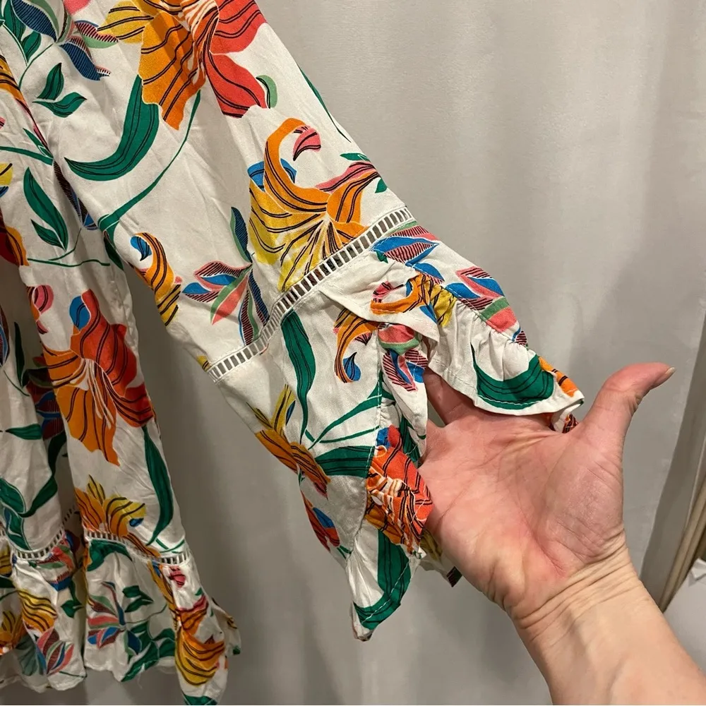 Boho floral tropical ruffle off the shoulder top flowy Pink Size XS - Image 4