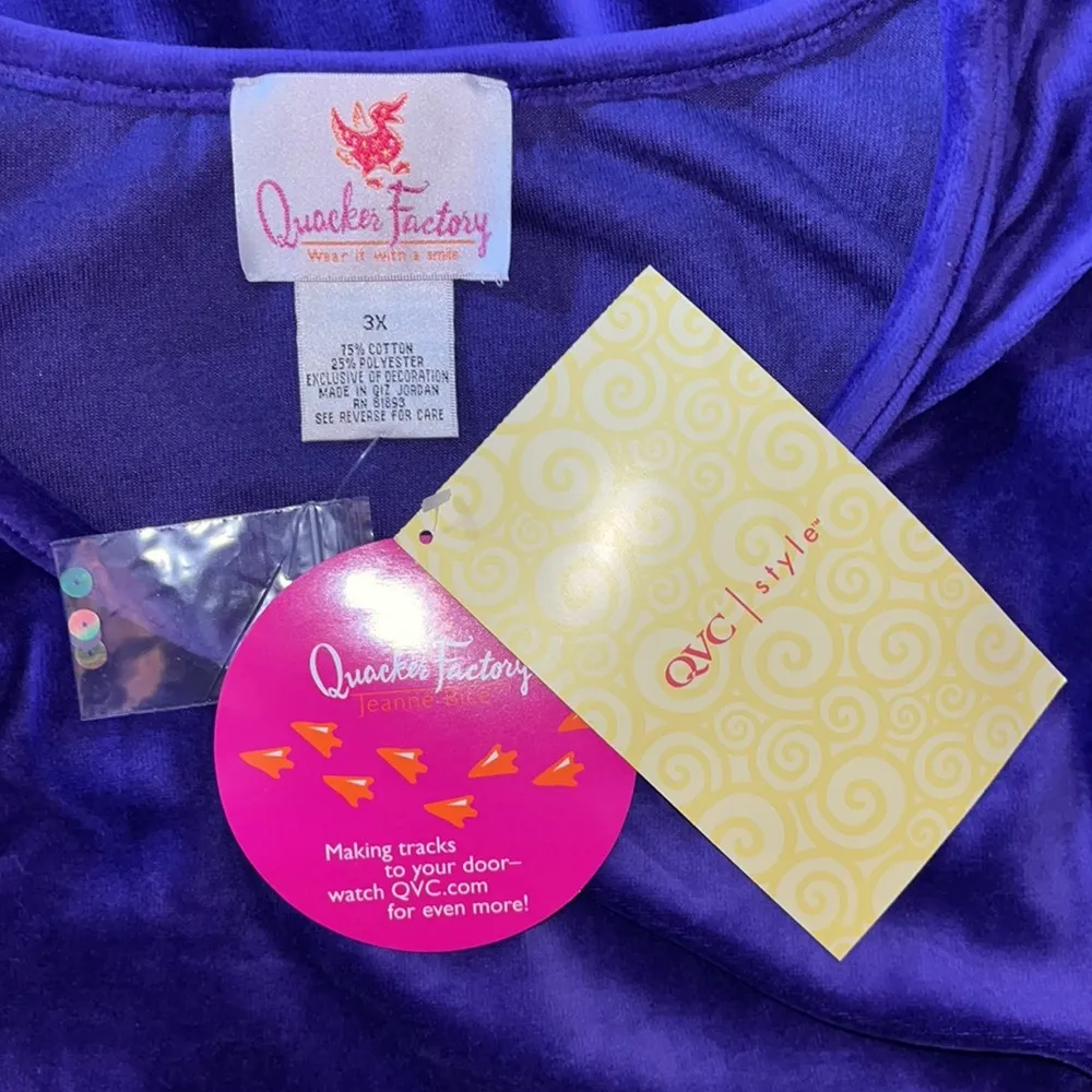 Quacker Factory NWT Size 3X Purple - Clear Sequin Velour Shirt Top - Image 4