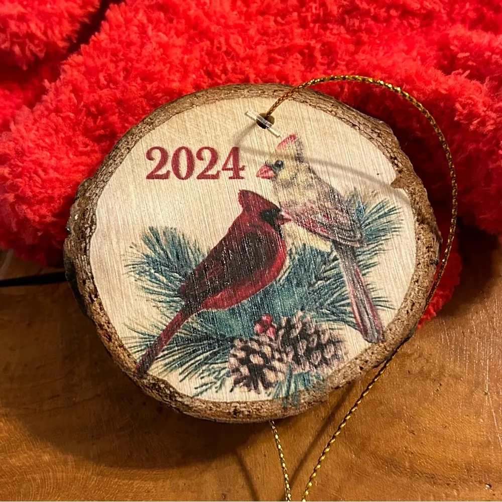 NEW Fuzzy Winter Gloves with Red Cardinal Holiday Tree Ornament - Image 3