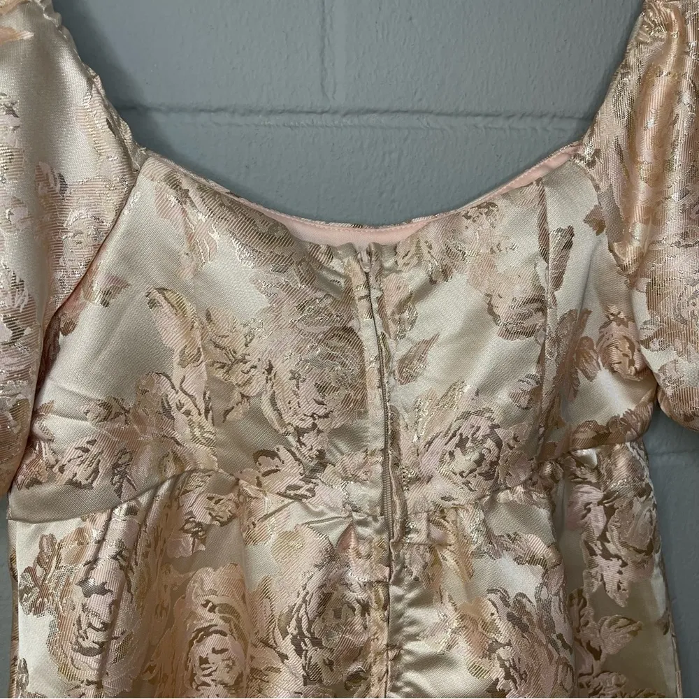 Altar’d State Fiona Jacquard Mini Dress Puff Sleeve Metallic Floral Dress Medium - Image 8