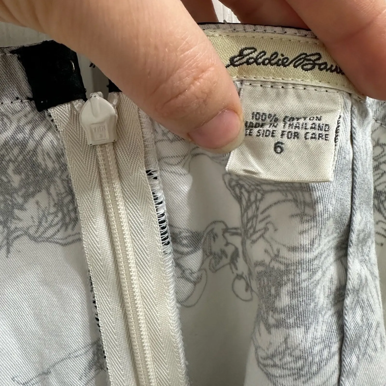 Eddie Bauer French Toile Floral Black & White 100% Cotton Skirt 6 Small Natural - Image 7