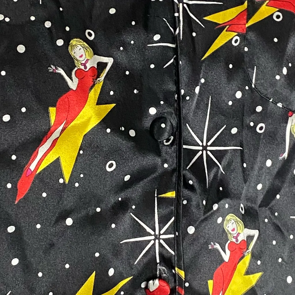 Vintage Suzanne Somers
Loungewear Black Satin Star Dancer
Pajama Set Size Small - Image 2