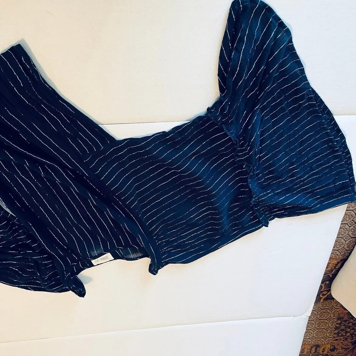 Sienna Sky navy blue with silver stripe blouse top‎ Size medium - Image 7