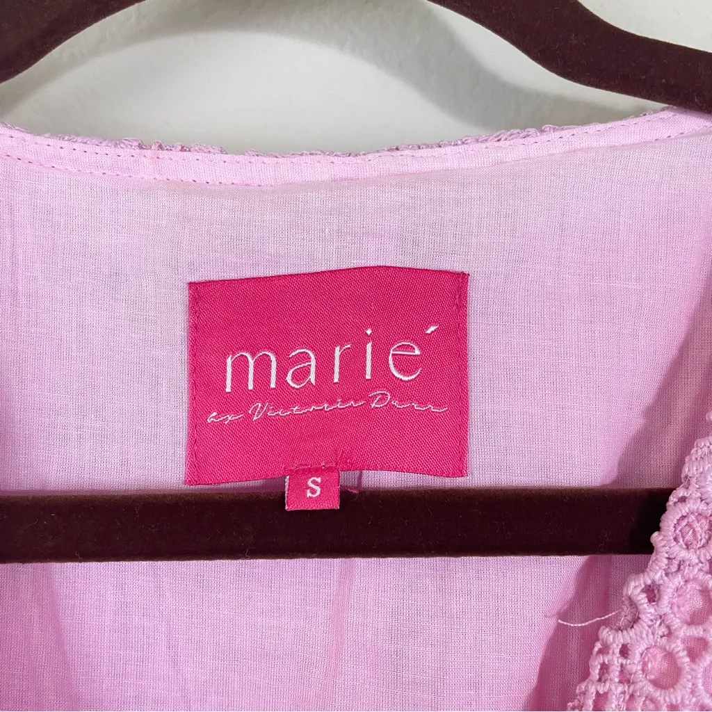 Marié by Victoria Dunn Pink 3D Lace Long Sleeves Mini‎ Kaftan Dress Size Small - Image 2