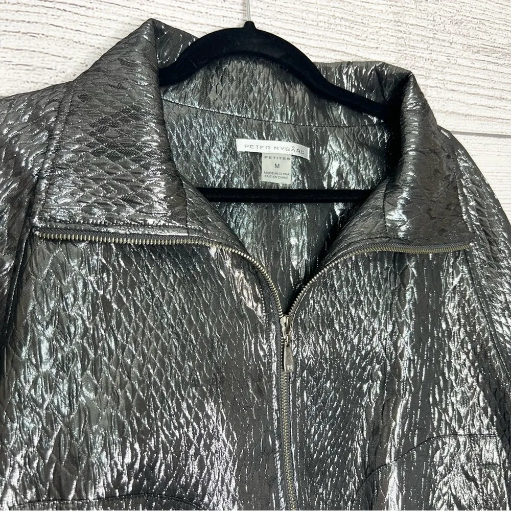Peter Nygard Silver Metallic Wool Blend Cropped Jacket Coat Size Medium Petite - Image 2