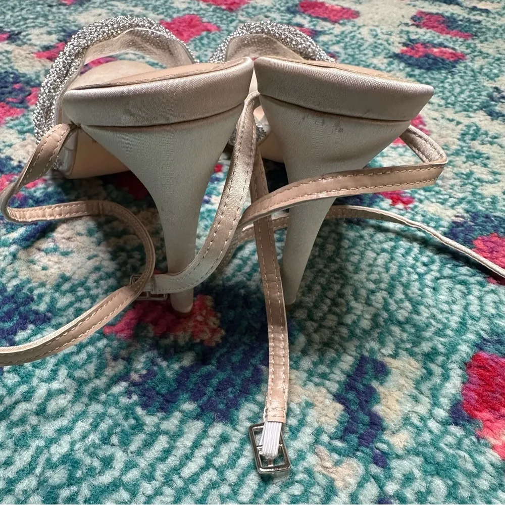 Lulus Milliee Ivory Satin Rhinestone Ankle Strap High Heel Sandals - Image 6