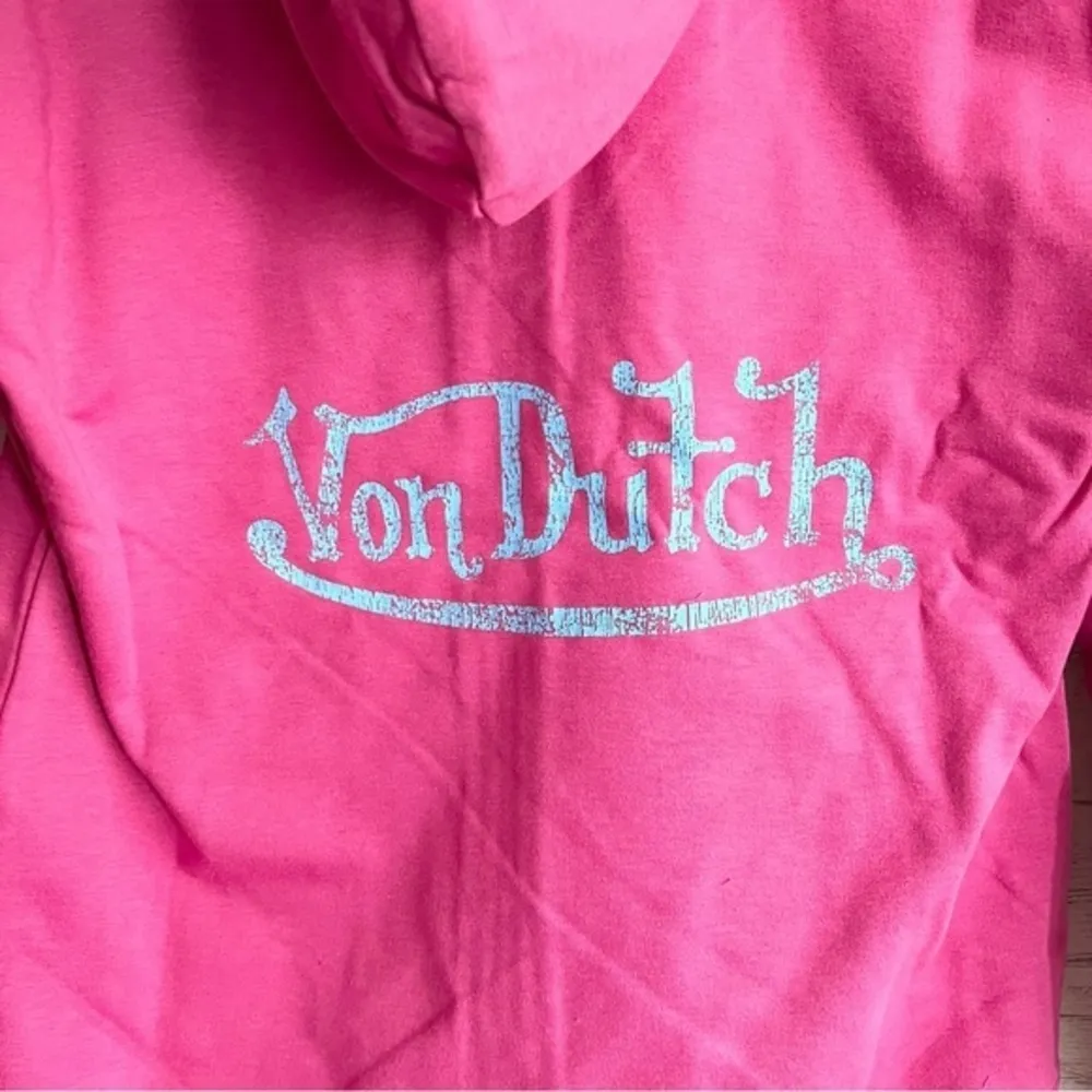 Von Dutch Pink Zipper Hoodie with Blue Logo Signature - Image 5