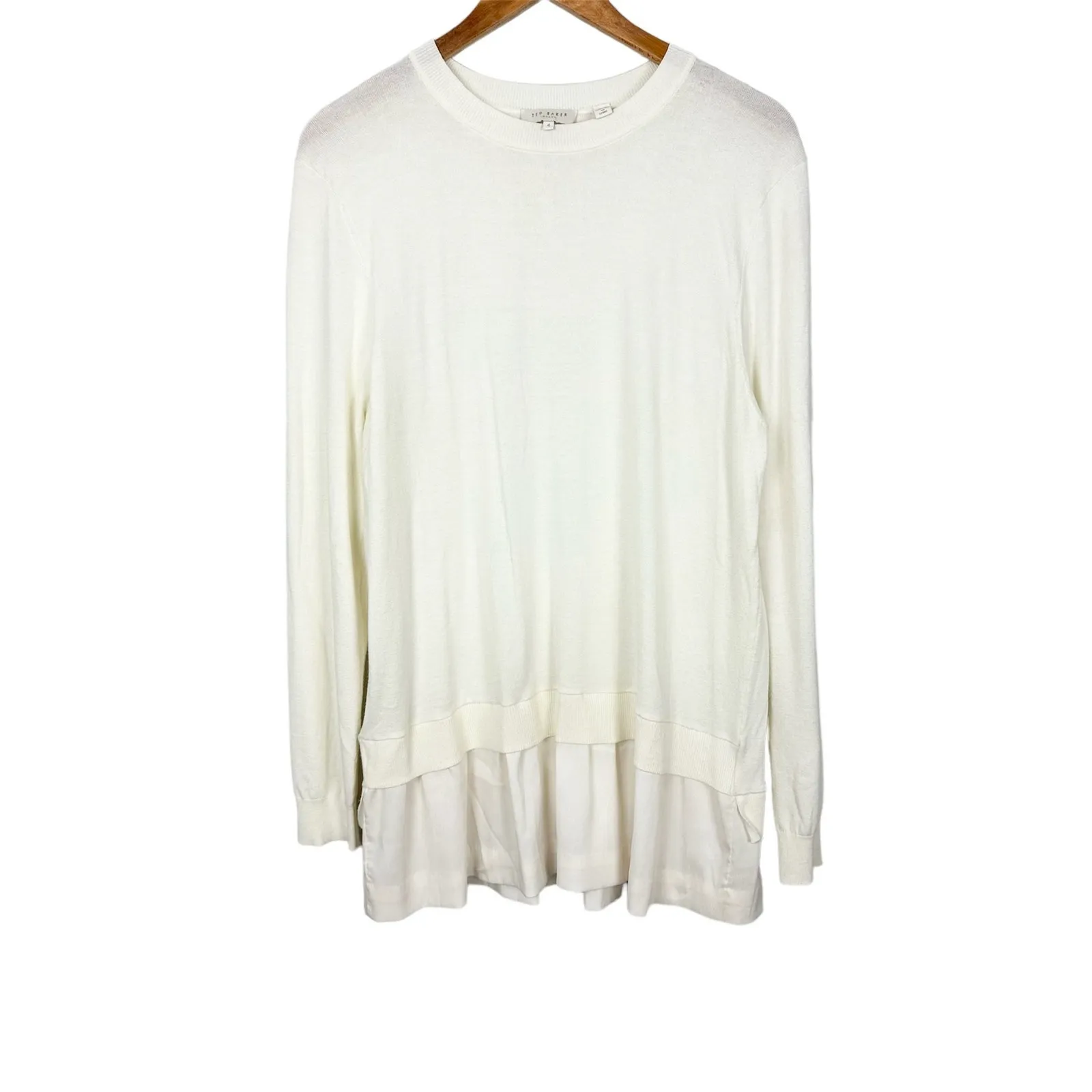 Ted Baker Yaline Ruffle Hem Woven Sweater Ivory Size Large - Image 4