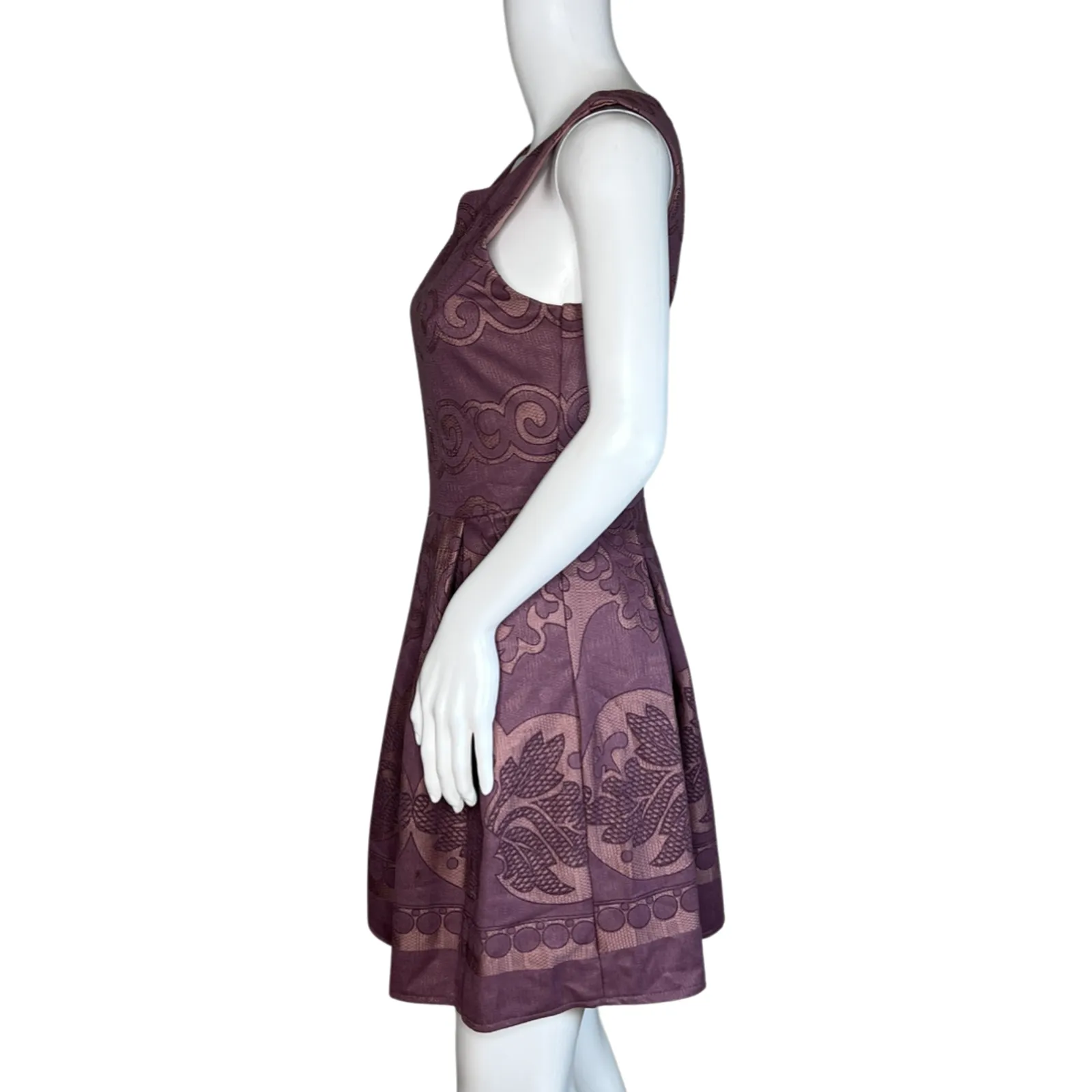 Altar'd‎ State Dress Womens Small Purple Plum Scroll Print Fit & Flare Feminine - Image 3