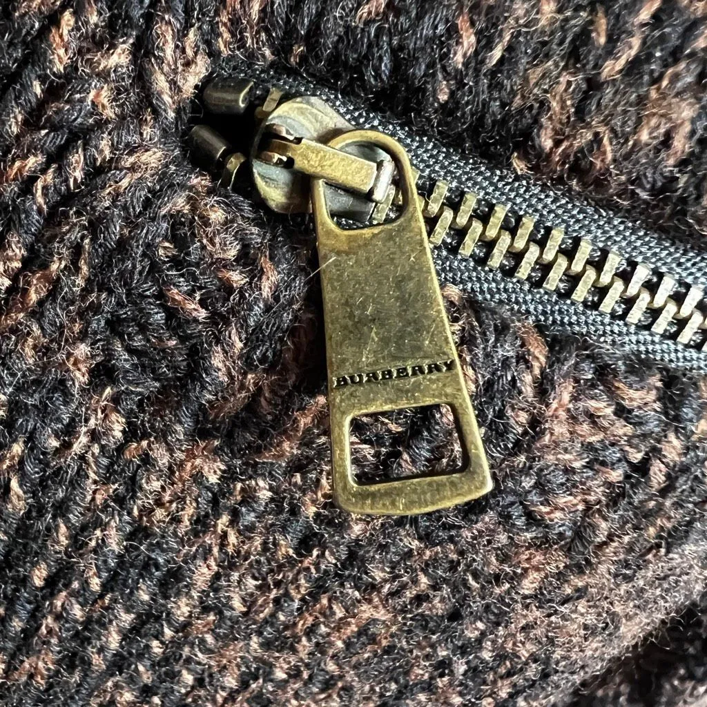 Burberry Brit Brown Marled Knit Tunic Sweater Cowl Neck Zip Pockets Size P - Image 3