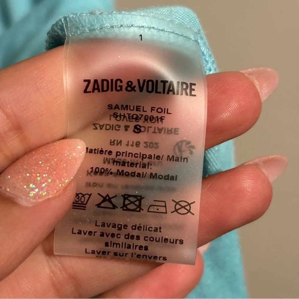 Zadig & Voltaire Lagon Blue Racerback Tank Top Samuel Metallic Foil Size Small - Image 8