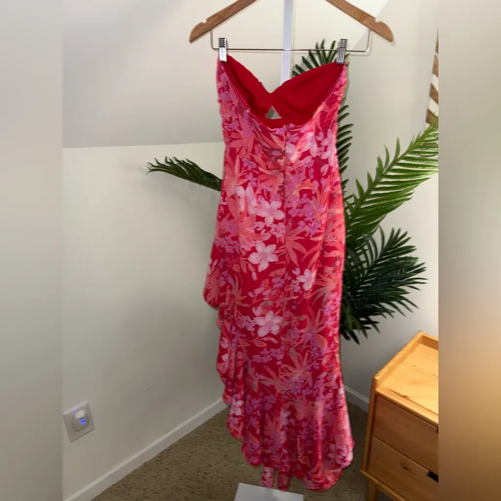 Amanda Uprichard Estrada Halter Floral High Low pink Ruffle Red Maxi Dress‎ XS - Image 5