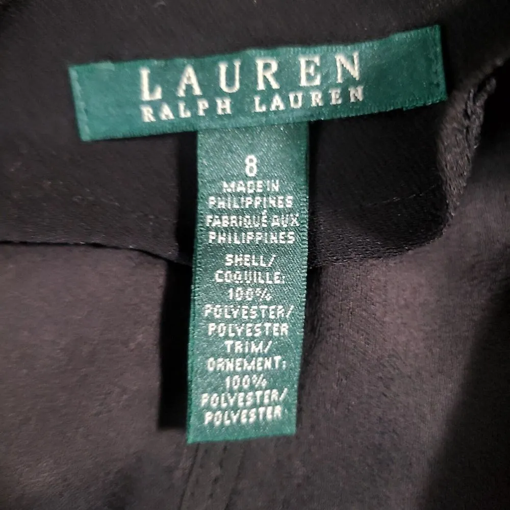 Lauren Ralph Lauren Drape Lapel Crepe Belted Coat Black Women's Size 8‎ - Image 9
