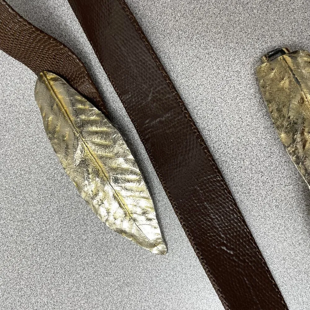 Mimi Di N Goldtone Leaf Buckle Snake Leather Belt Brown Womens Fits 30” Clasp - Image 6