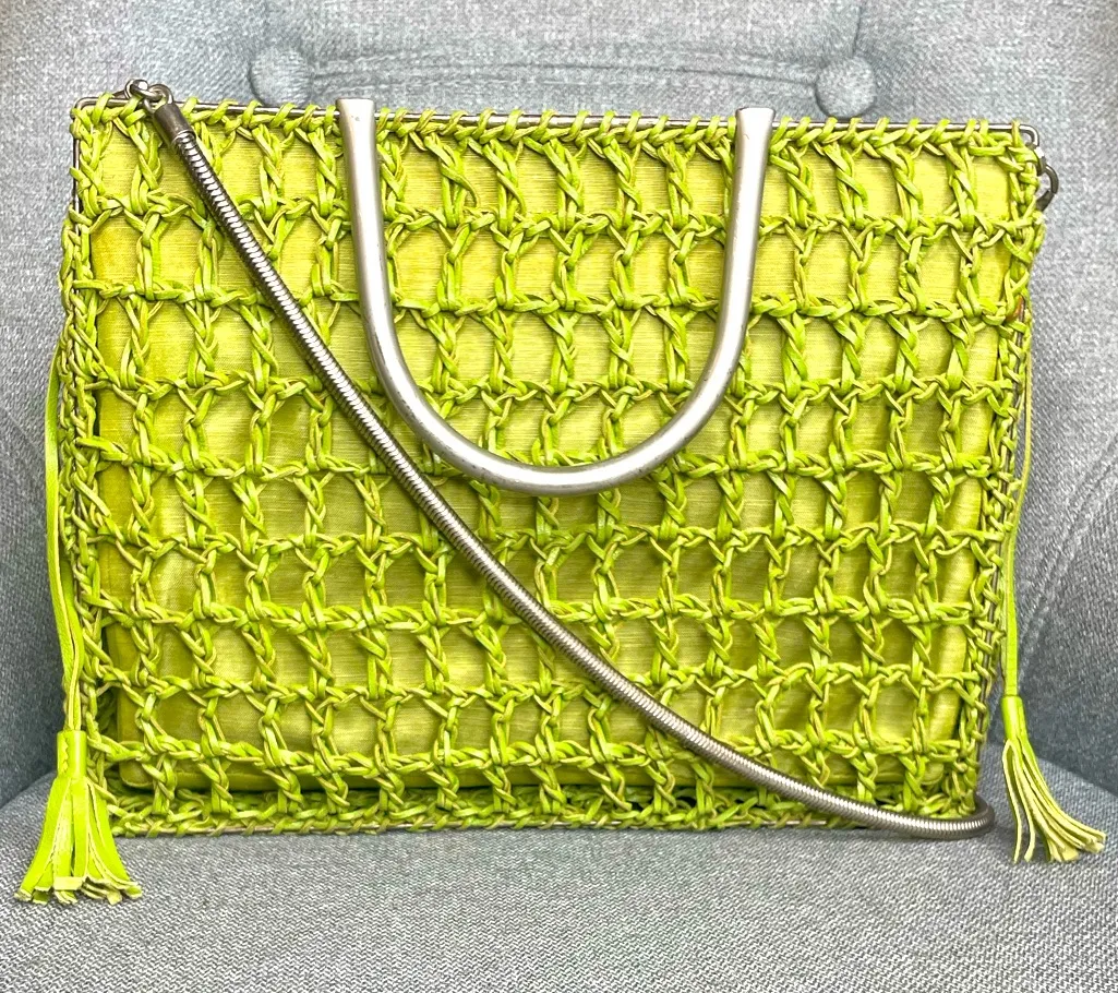 Salvatore Ferragamo Braided Leather & Linen Satchel w/ Tassel Drawstring Closure - Image 1