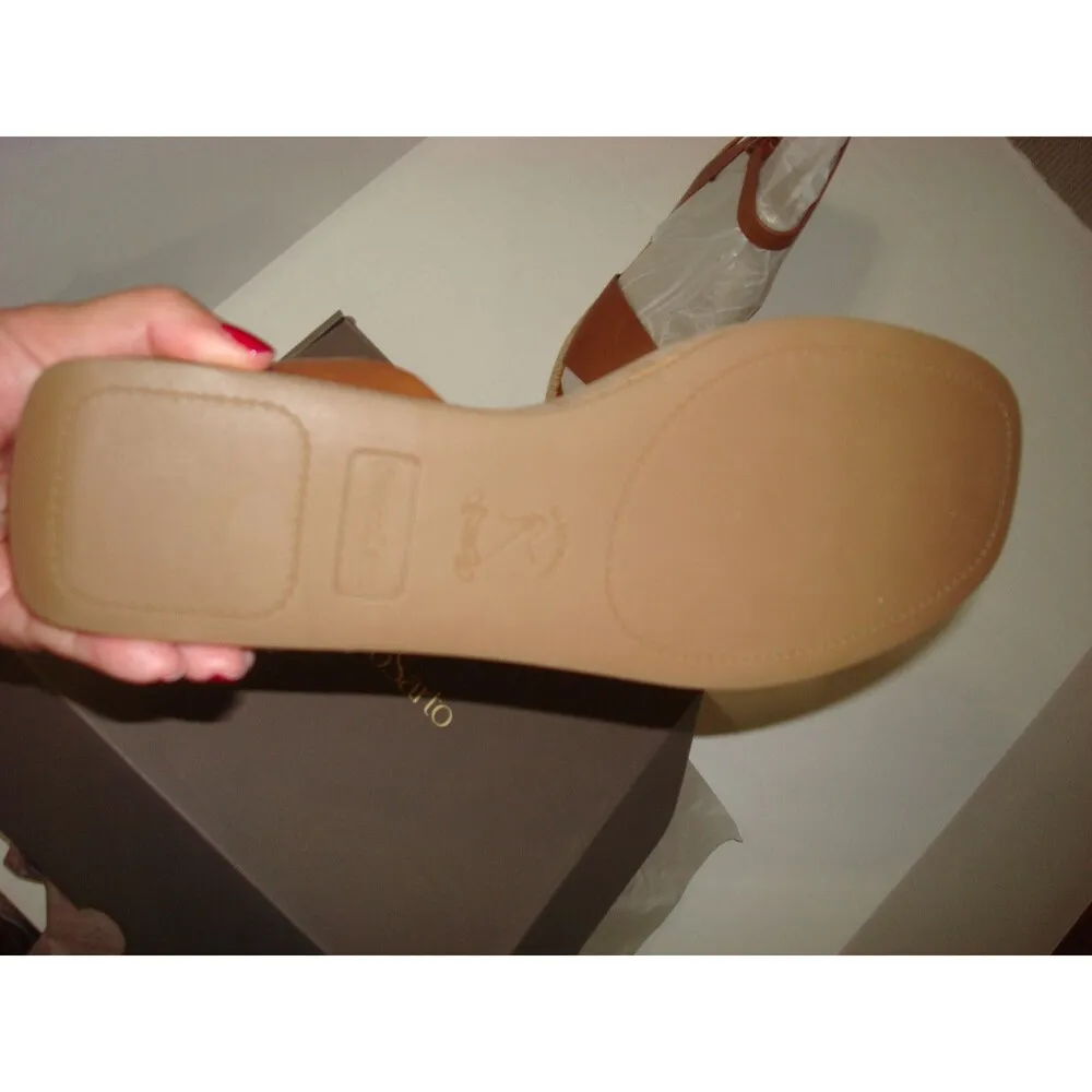 New Womens 11 M Sandals Shoes Franco Sarto Wedge Terry Platform Cognac Brown NIB - Image 7