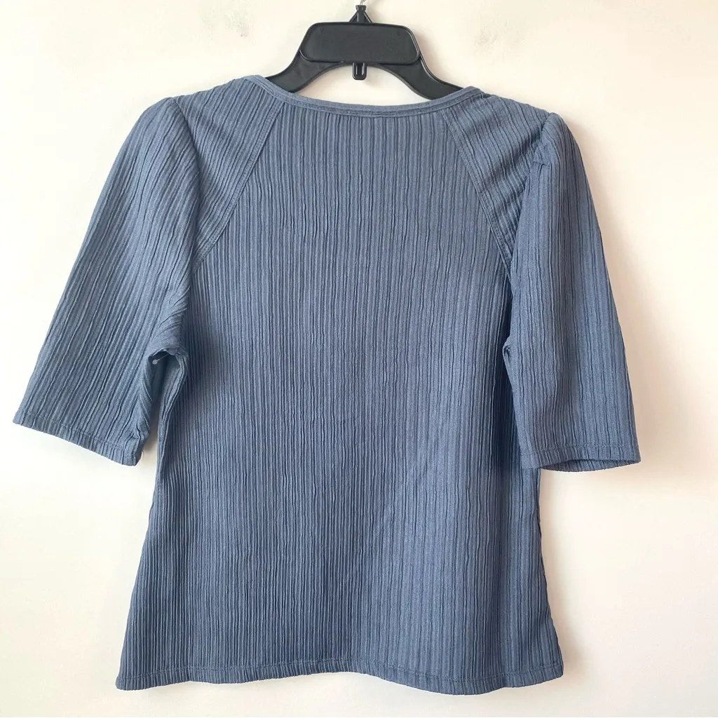 Max Studio Elbow‎ Sleeve Rib Knit Top Blue M - Image 5