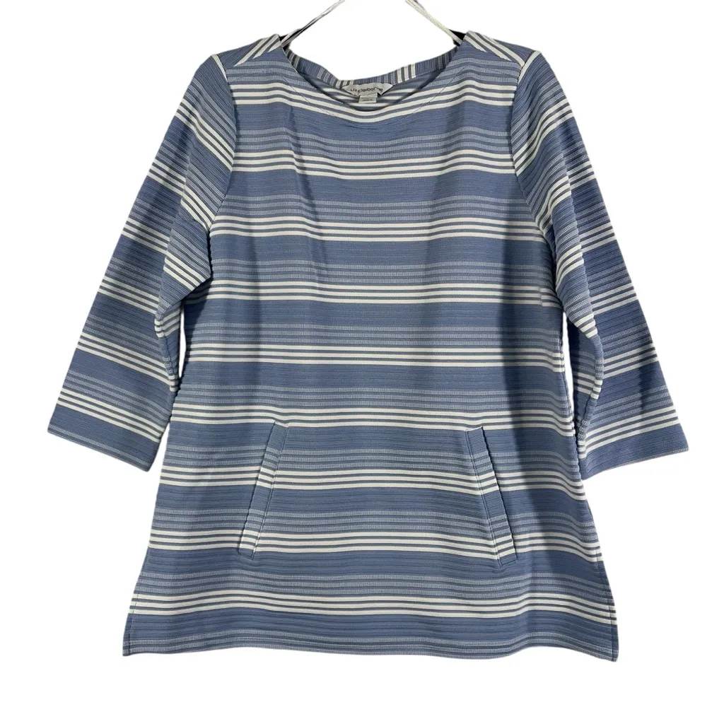 Liz Claiborne Top Women's Large Brunnera Blue and White Stripe Knit Tunic NEW - Image 4