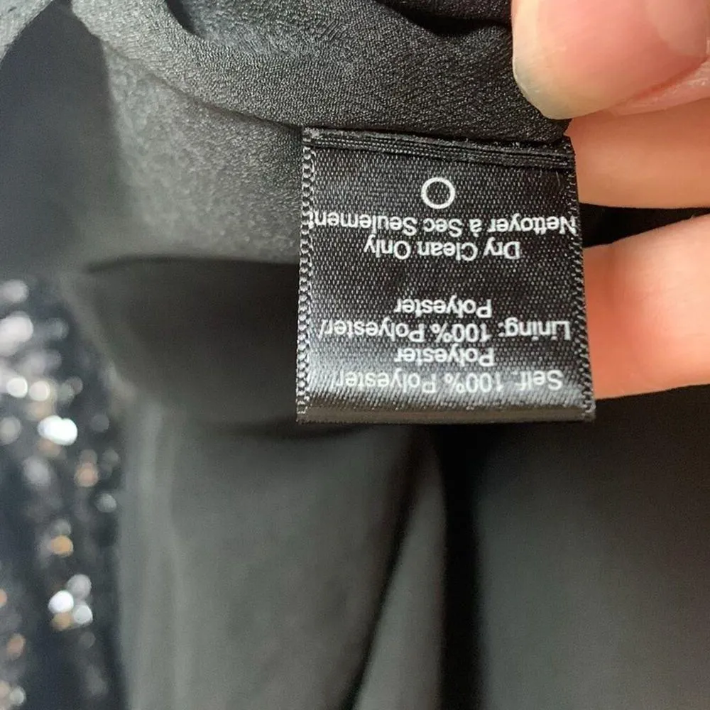 Dress the population womens medium black shift dress sequin sleeve pleated - Image 8