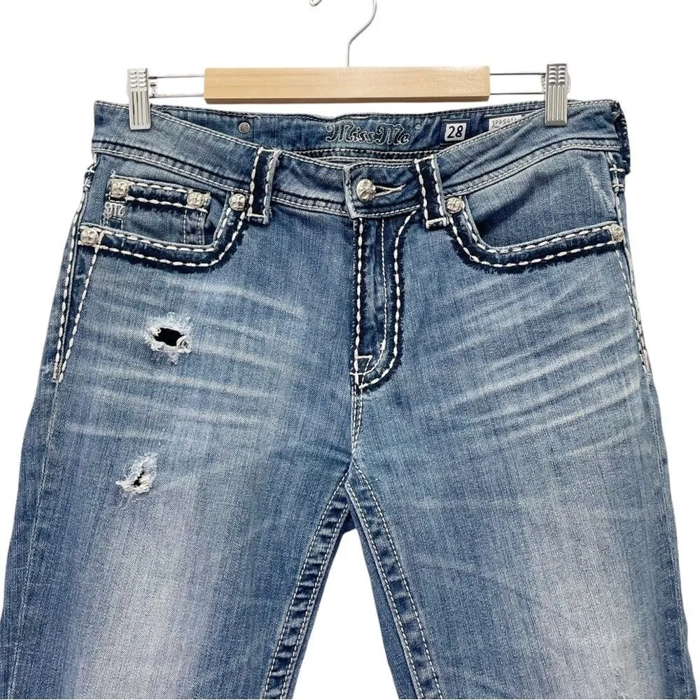 Miss Me Distressed Boyfriend Cropped Jeans Whiskered Medium Wash Women’s Size 28 - Image 7