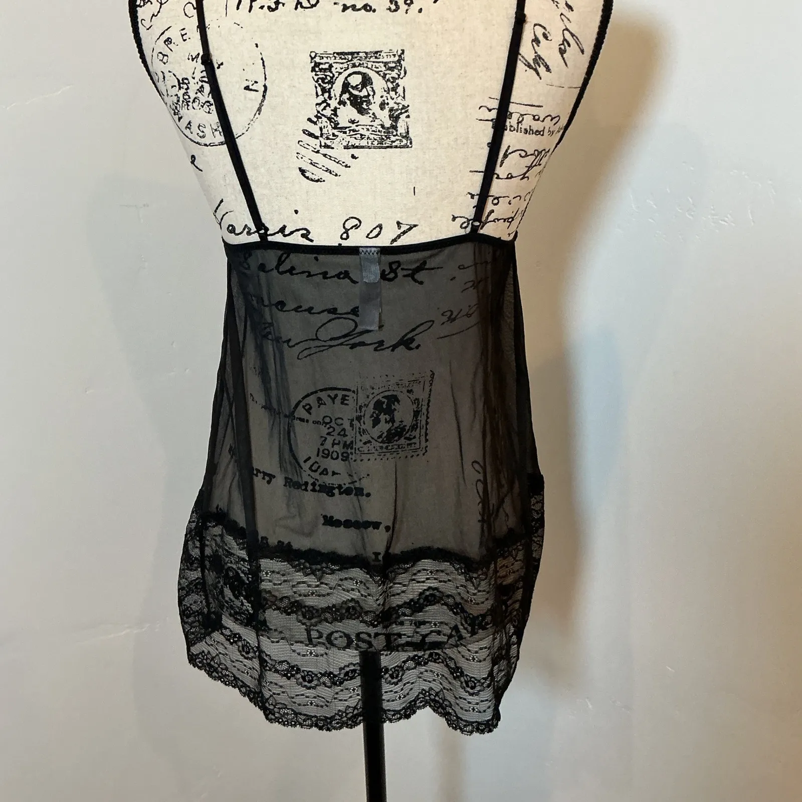 Gilligan & OMalley Black‎ Lace Babydoll Chemise Sheer Lingerie Sleepwear Small Black - Image 4