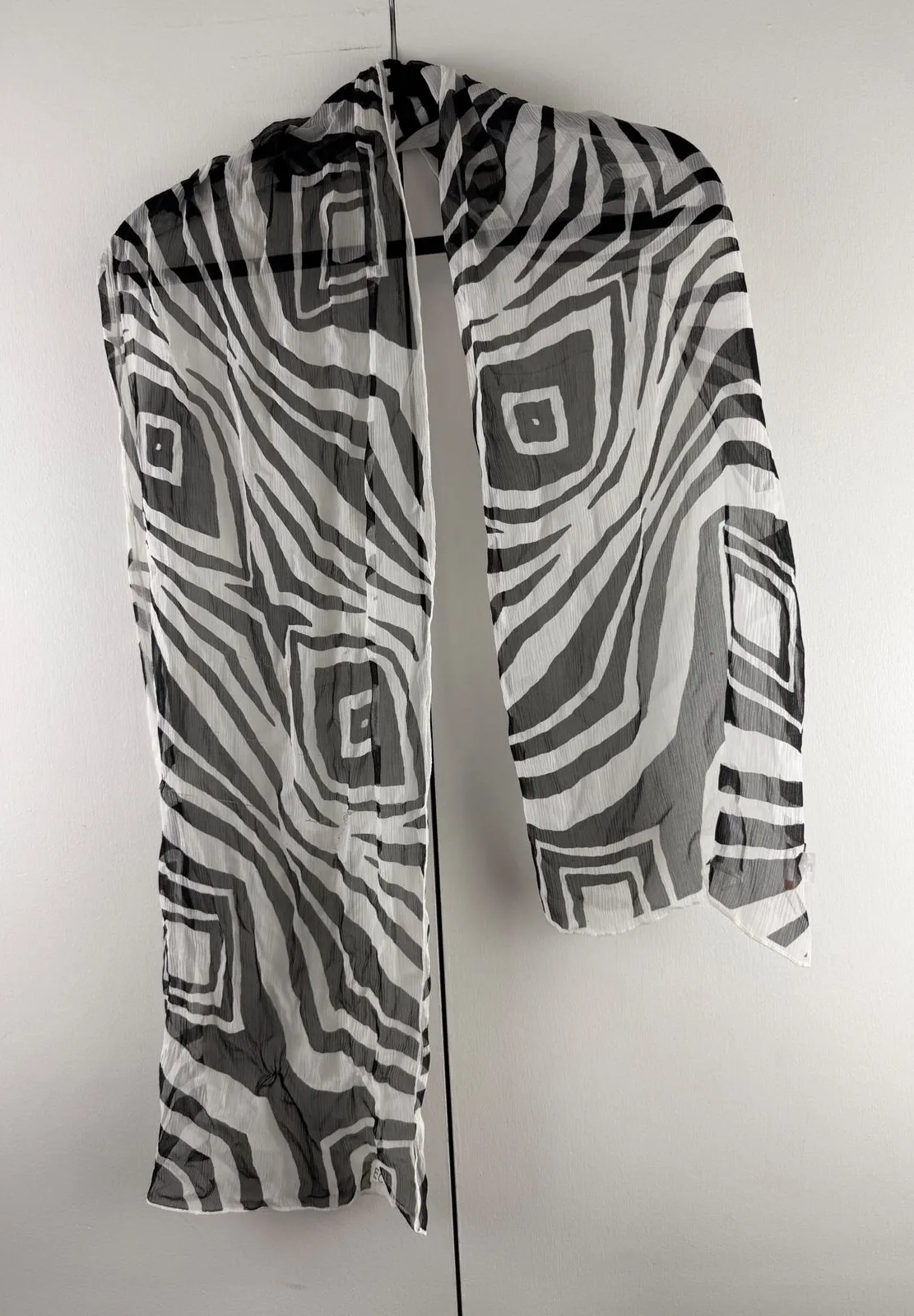 ECHO Silk Zebra Print Square Scarf Shawl Black White Designer Accessory - Image 1