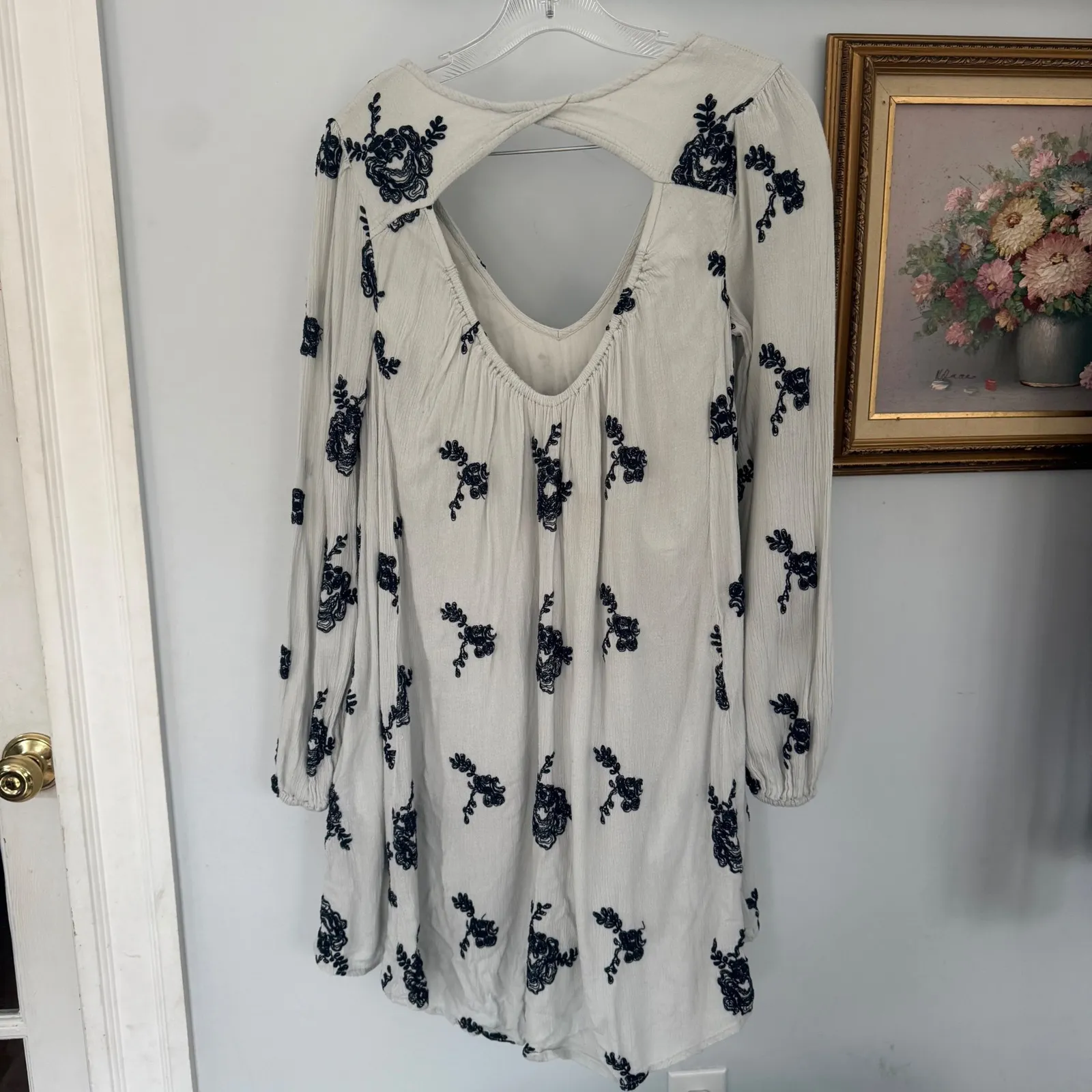 Free People Embroidered Emma Austin Long Sleeve Mini Dress tunic Blue Size‎ M - Image 3