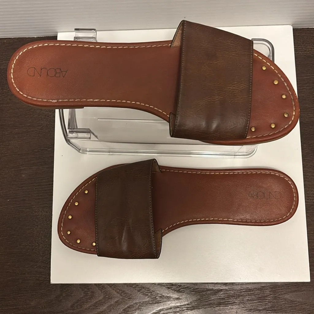 Abound Brown Leather Slide Sandals Minimalist Design - Image 4