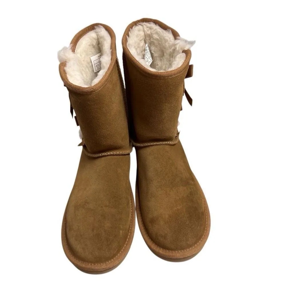 KOOLABURRA Women’s Suede Tan Bow Boots Faux Fur Lined Size 7 - Image 3