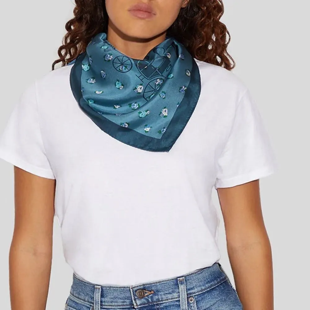 NWT Coach Horse And Carriage Tea Rose Print‎ Silk Bandana - Image 2