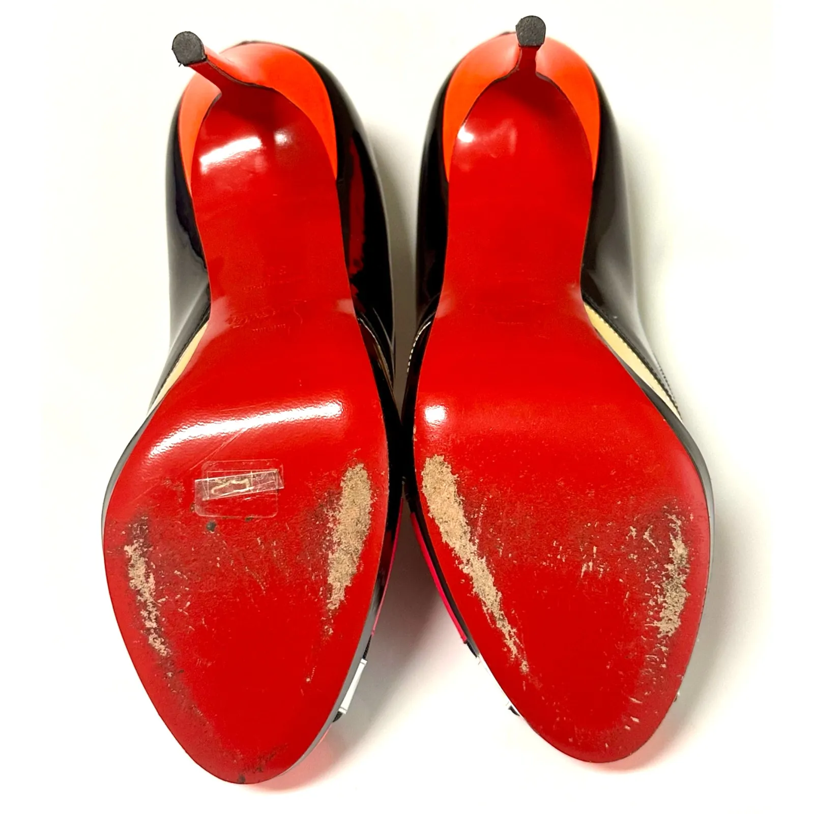 Christian Louboutin Astrogirl Patent Colorblock Heels Black Pink Gold 38 - Image 7