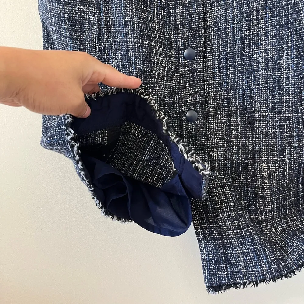 Banana Republic Navy Blue Tweed Button-Front Sleeveless Mini Dress Size 10 - Image 5