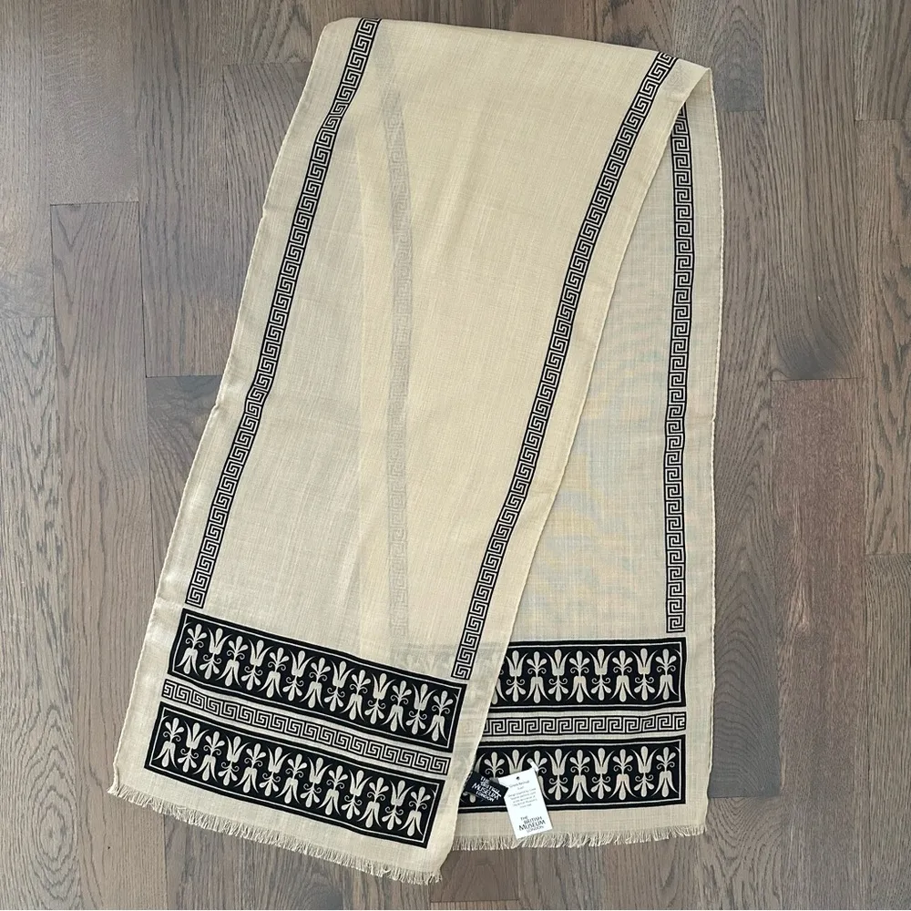 NWT The British Museum London Greek Revival Scarf in Stone and Black 13" x 30" Tan - Image 2