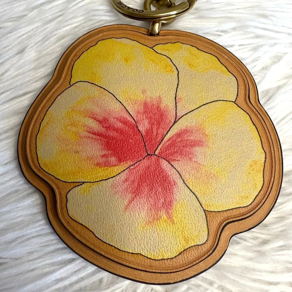 Coach X Koki Leather Hibiscus Flower Key Fob Chain Keychain Bag Charm - Image 5