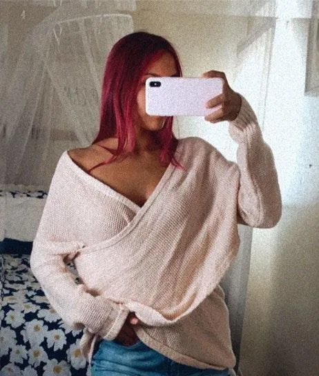 Francesca's Pink Wrap Sweater - Image 3