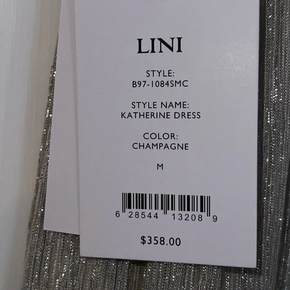 LINI KATHERINE DRESS CHAMPAGNE GLITTER MAXI FORMAL GOWN SLEEVELESS V NECK MEDIUM - Image 9