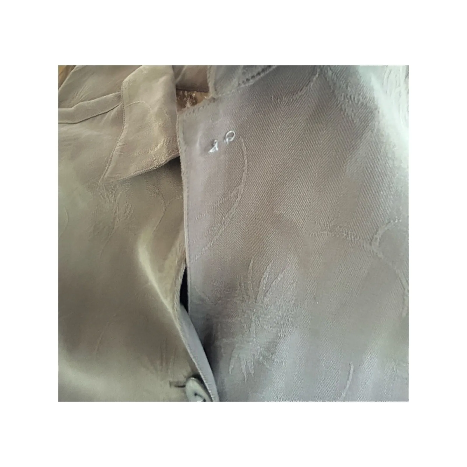 Chico's 100% Silk Blazer Pants Set Womens M/L Asian Art Lining Brown Suit Outfit - Image 11