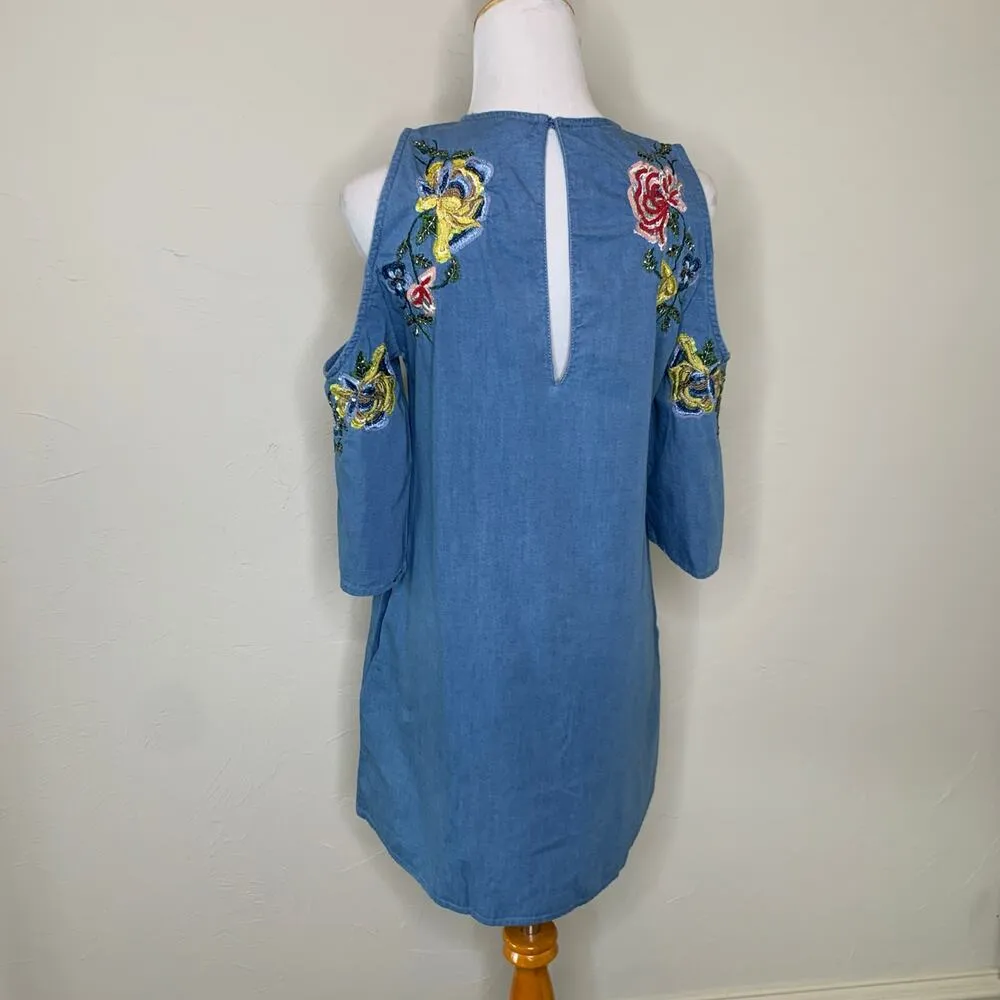 Zara Trafaluc Chambray Dress Cold Shoulder XS - Image 2