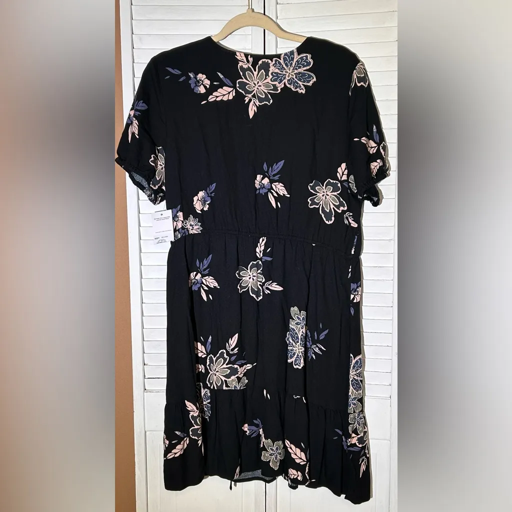 Juniors Size XL NWT SO Asymmetrical cinch side dress black olive floral print - Image 8