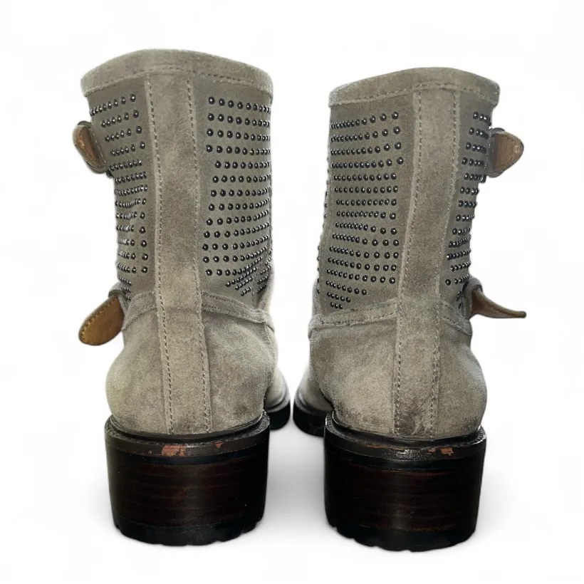 Coach Studded Buckle Combat Moto Boots Taupe Suede Size 7.5B - Image 4
