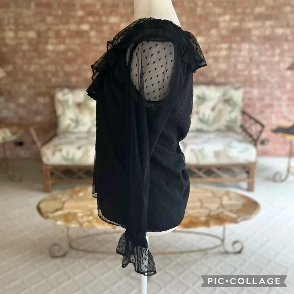 J. Crew Black Lace Ruffle Mesh Clip Dot Top NWT XS - Image 8