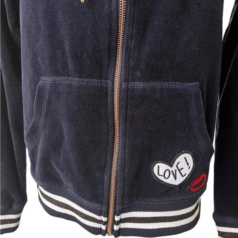 Betsey Johnson Performance Velour Love Zip Up Hoodie, Navy - Image 7