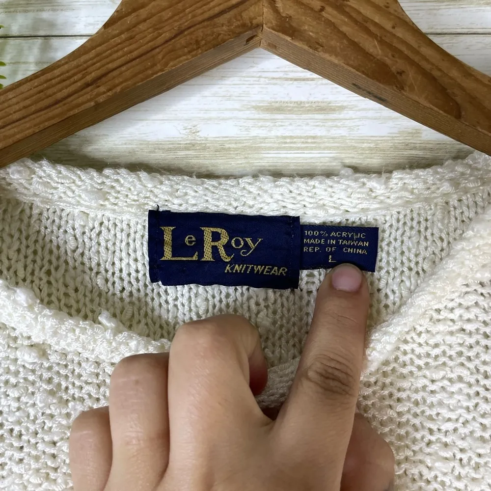 Vintage ivory cherry open knit sweater Size L - Image 4