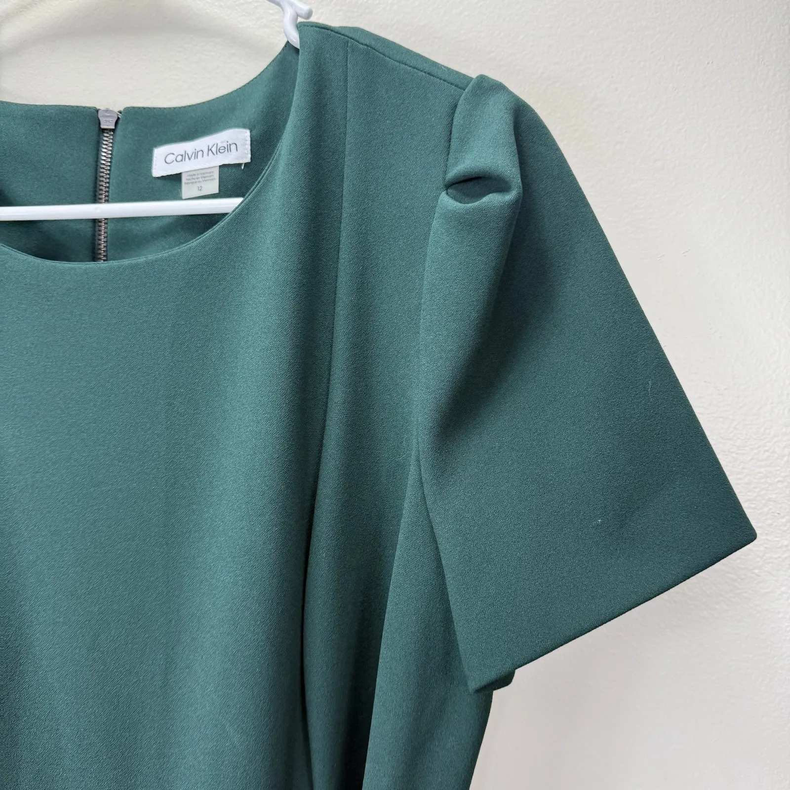 Calvin Klein Green Puff Sleeve Belt Stretch Wide Leg‎ Crop Jumpsuit 12 Pockets - Image 4
