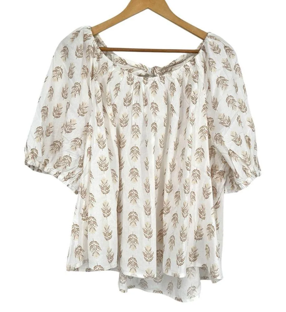 Old Navy White Floral Short Puff Sleeve Cutout Tie Back Blouse Top size XXL NWT - Image 2