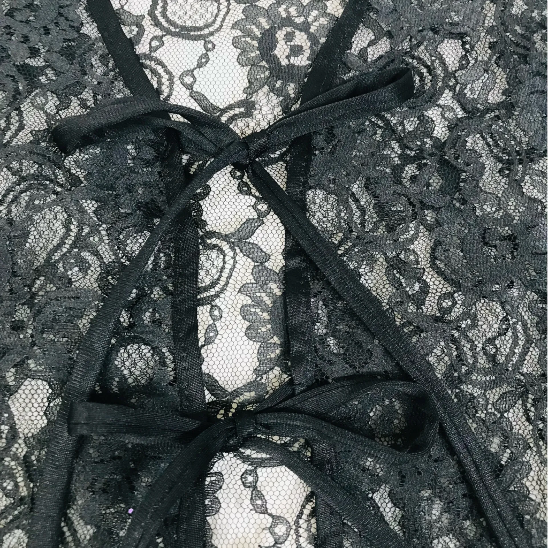 VINTAGE Sheer Black Lace Tie Front Vest Top Small Goth Fairycore Grunge Y2K 90s - Image 5