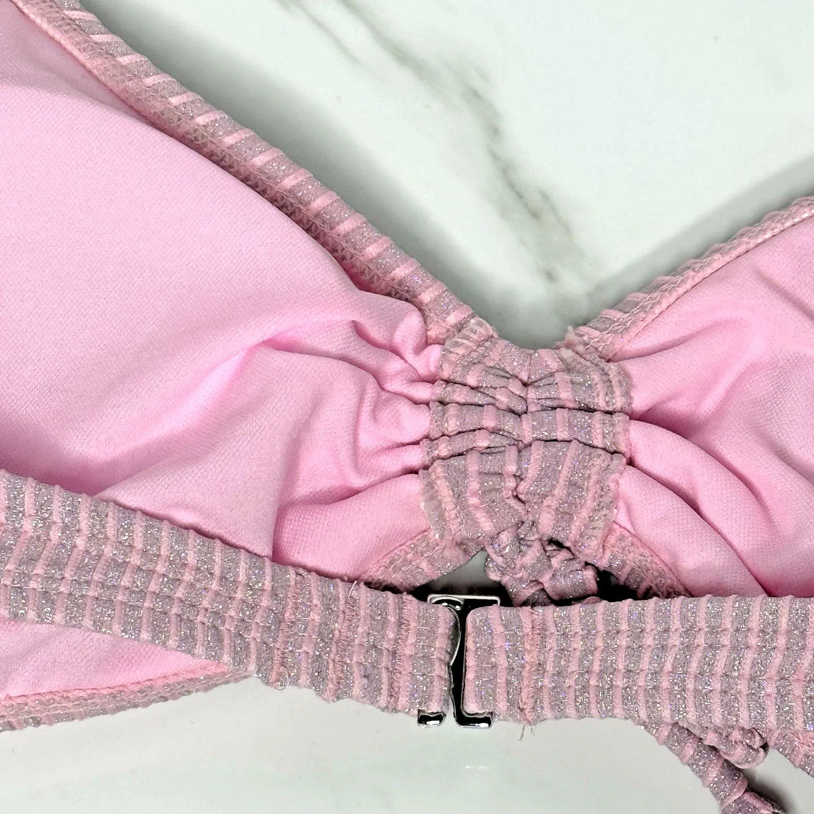 Xhilaration Pink Silver Metallic Sparkle Ribbed Bikini Swim Top Jr Size XL NEW! - Image 10